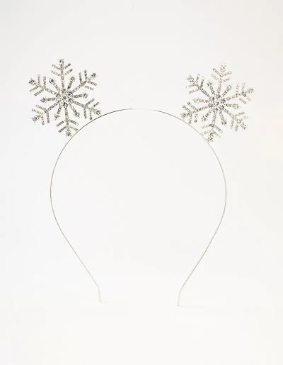 Bandeau en bois de renne en flocon de neige en diamant argenté