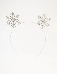 Bandeau en bois de renne en flocon de neige en diamant argenté