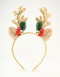 Gold Glitter Woodland Reindeer Antler Headband