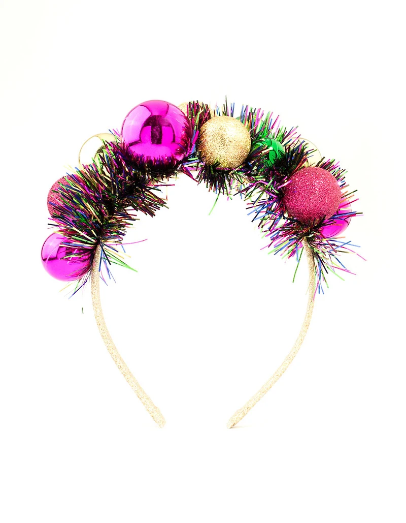 Multicoloured Tinsel & Multicoloured Baubles Headband