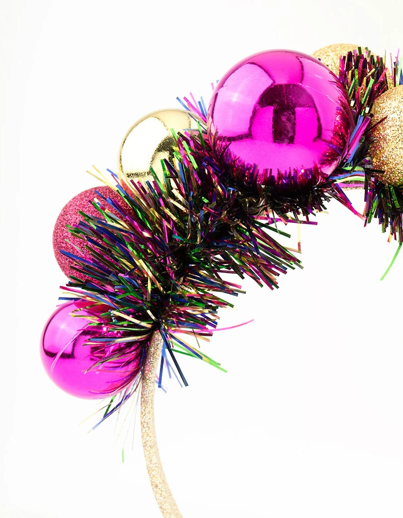 Multicoloured Tinsel & Multicoloured Baubles Headband