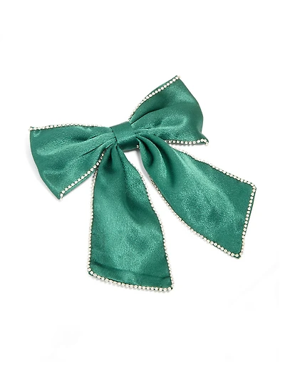 Green Fabric Diamante Cupchain Bow Hair Clip
