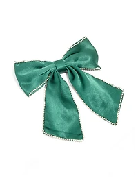 Green Fabric Diamante Cupchain Bow Hair Clip