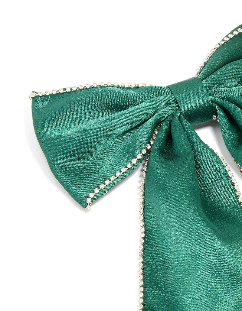 Green Fabric Diamante Cupchain Bow Hair Clip