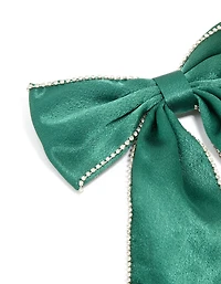 Green Fabric Diamante Cupchain Bow Hair Clip