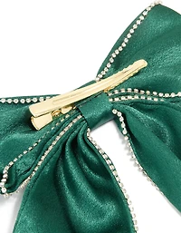 Green Fabric Diamante Cupchain Bow Hair Clip