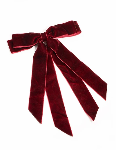 Burgundy Velvet Fabric Double Bow Hair Clip