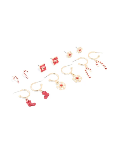 Flocon de neige Diamant Rouge Or & Boucles d’oreilles Present en pack de 6