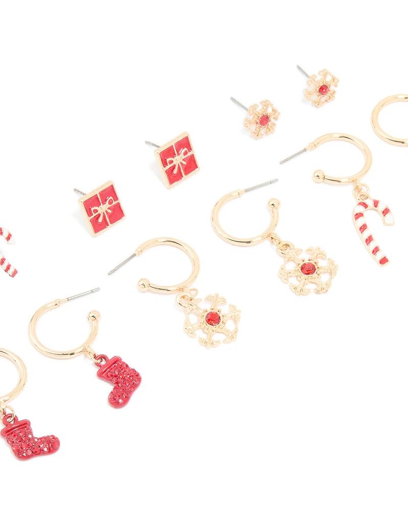 Flocon de neige Diamant Rouge Or & Boucles d’oreilles Present en pack de 6