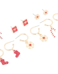 Flocon de neige Diamant Rouge Or & Boucles d’oreilles Present en pack de 6