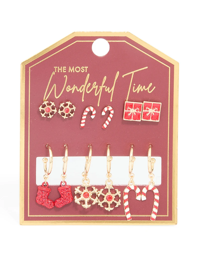 Flocon de neige Diamant Rouge Or & Boucles d’oreilles Present en pack de 6
