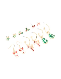 Gold Holly & Festive Earrings 6-Pack