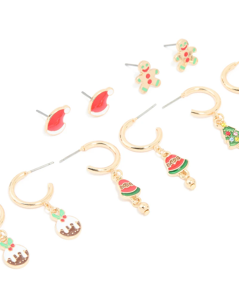 Gold Pudding & Bell Earrings 6-Pack