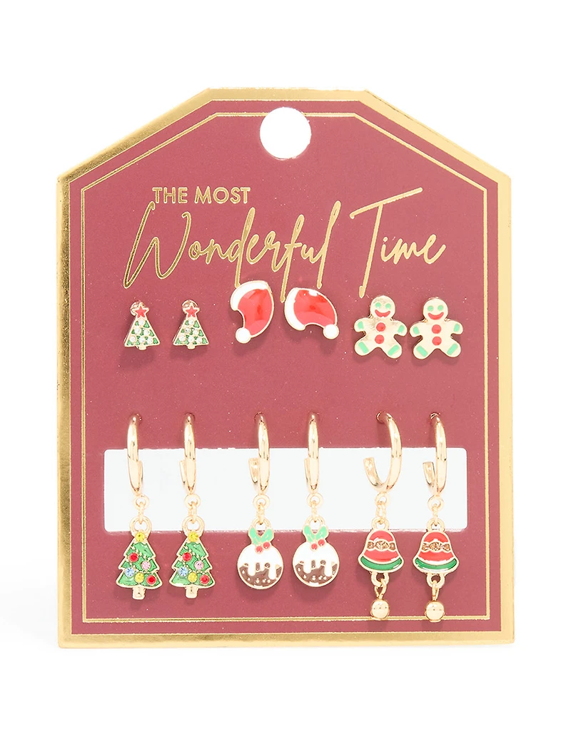 Gold Pudding & Bell Earrings 6-Pack