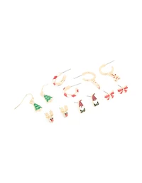 Gold Reindeer & Candy Cane Earrings 6-Pack
