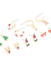 Gold Reindeer & Candy Cane Earrings 6-Pack