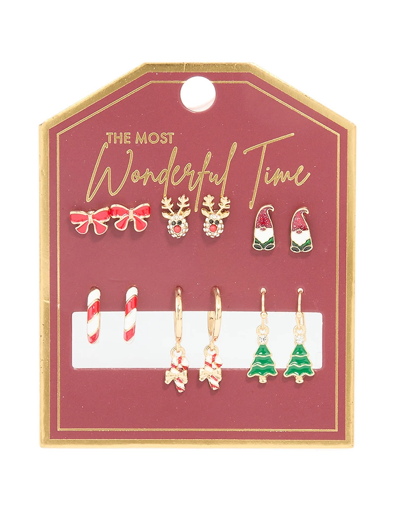Gold Reindeer & Candy Cane Earrings 6-Pack
