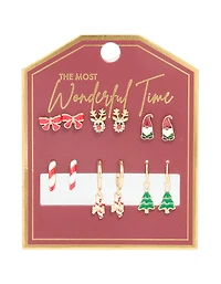 Gold Reindeer & Candy Cane Earrings 6-Pack