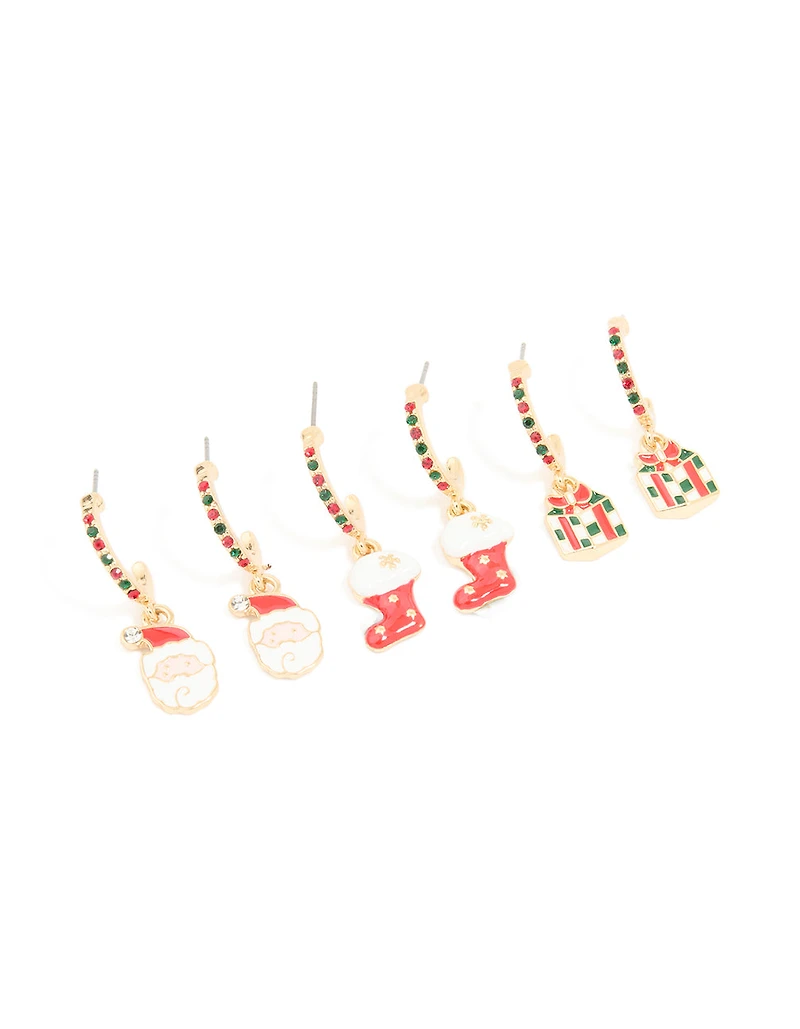 Gold Santa & Present Studs 3-Pack
