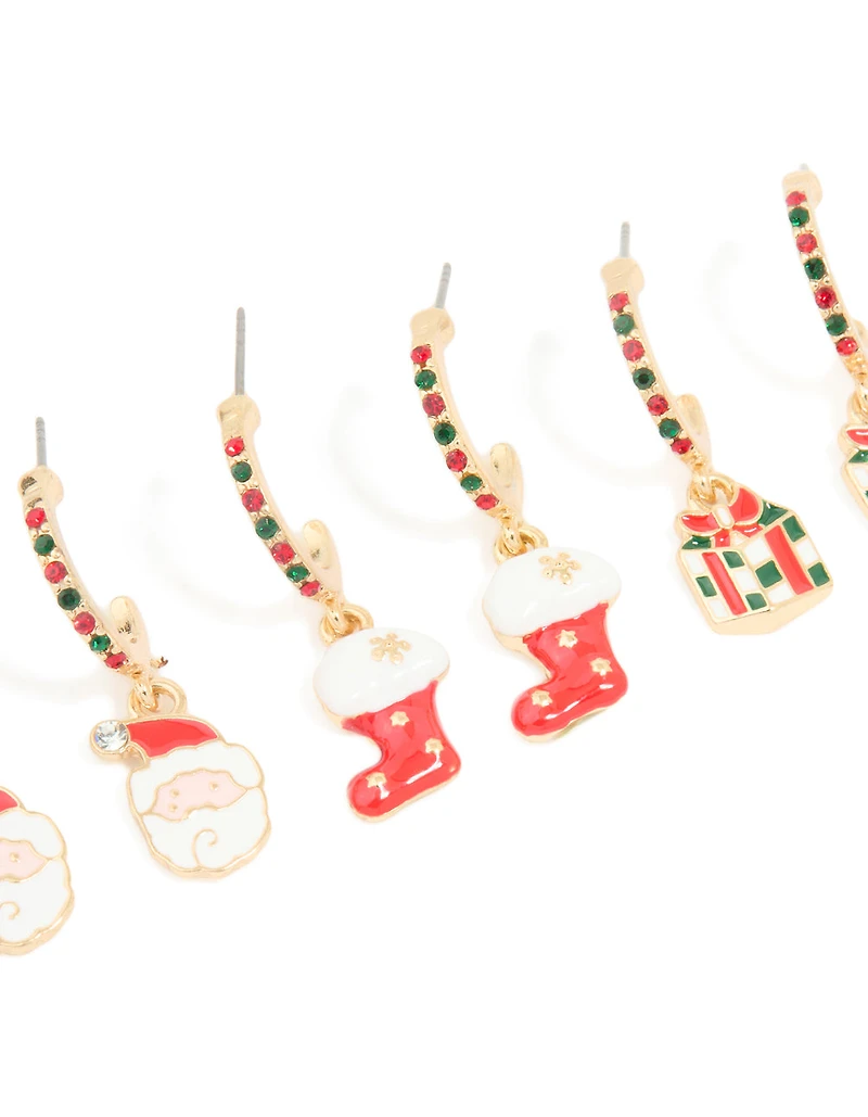 Gold Santa & Present Studs 3-Pack