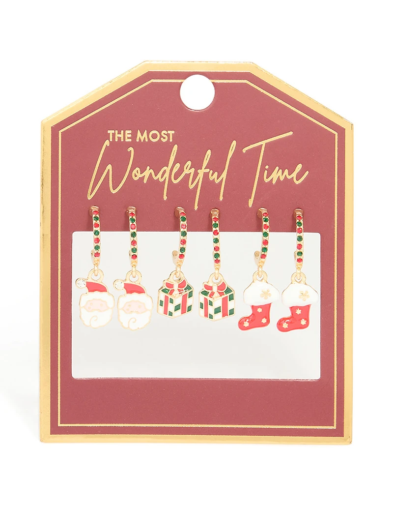 Gold Santa & Present Studs 3-Pack