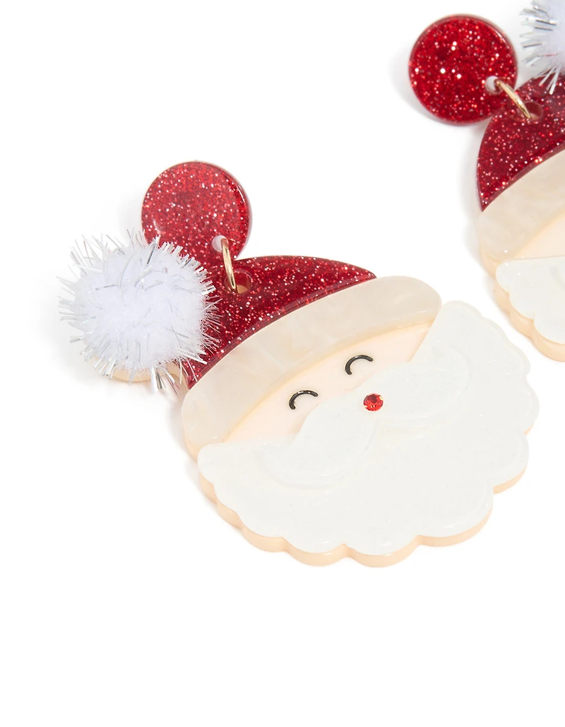 Red Acrylic Santa Head Earrings