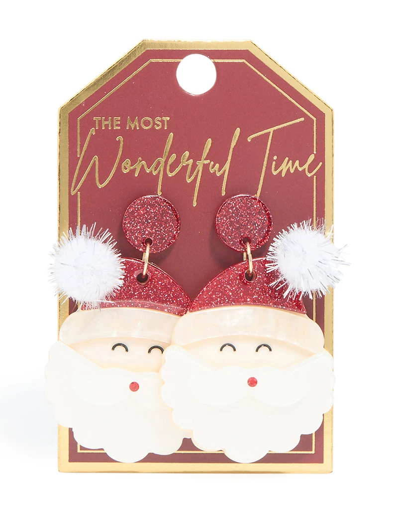 Red Acrylic Santa Head Earrings
