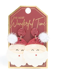 Red Acrylic Santa Head Earrings