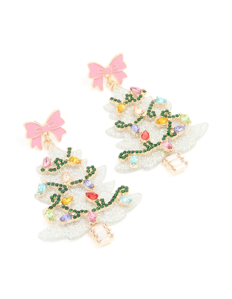 Acrylic Multicoloured Diamante Light Festive Tree Drop Earrings