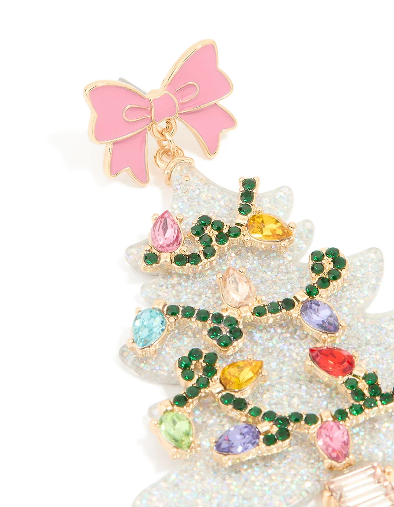 Acrylic Multicoloured Diamante Light Festive Tree Drop Earrings