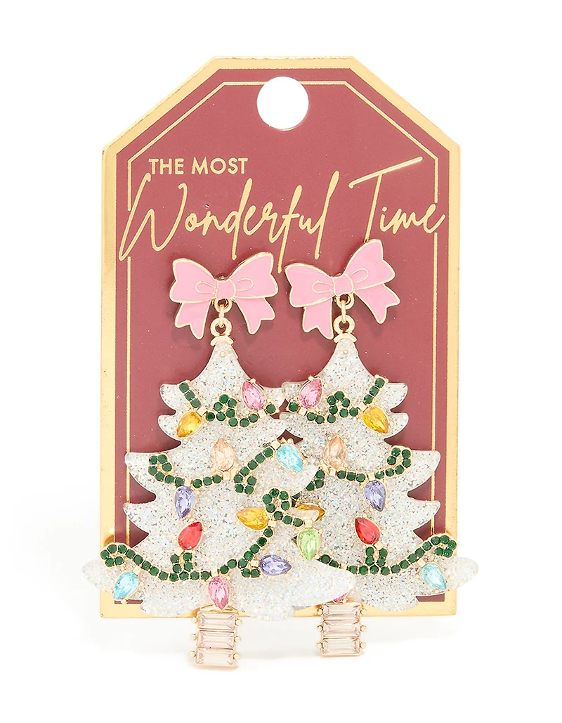 Acrylic Multicoloured Diamante Light Festive Tree Drop Earrings