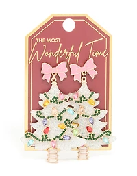 Acrylic Multicoloured Diamante Light Festive Tree Drop Earrings