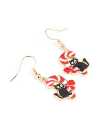 Boucles d’oreilles en forme de canne d’orge en or pour chat