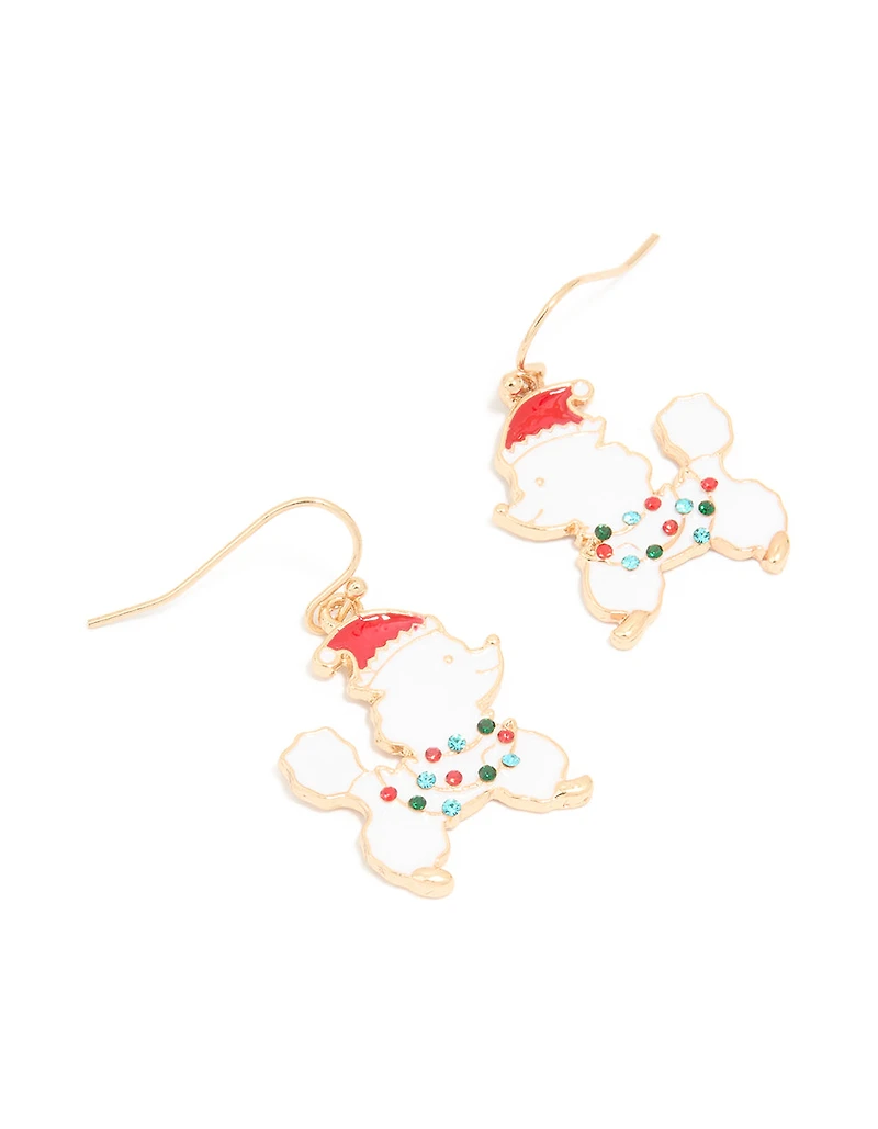 Gold Festive Poodle Diamante Light Collar Drop Earrings