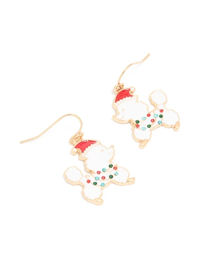 Gold Festive Poodle Diamante Light Collar Drop Earrings
