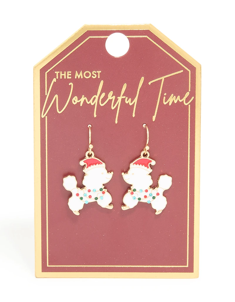 Gold Festive Poodle Diamante Light Collar Drop Earrings