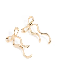Gold Dangle Bow Stud Earrings