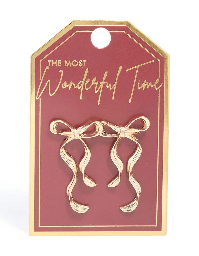 Gold Dangle Bow Stud Earrings