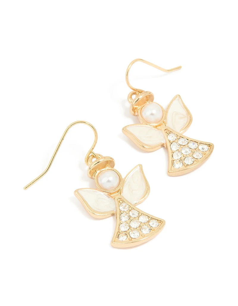 Gold Diamante Angel Drop Earrings