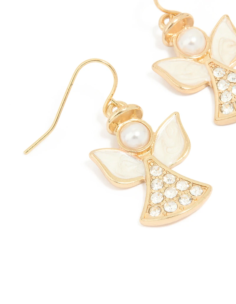 Gold Diamante Angel Drop Earrings