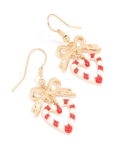 Gold Candy Cane Heart Earrings