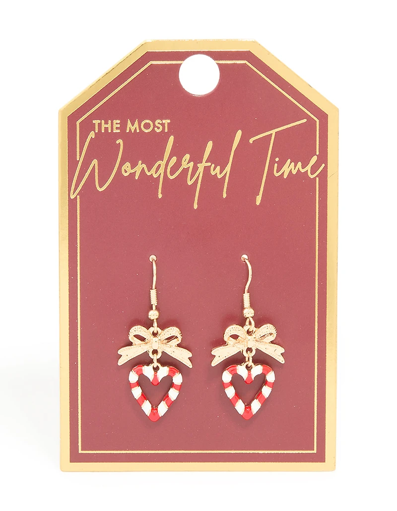Gold Candy Cane Heart Earrings