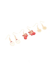 Gold Red Bow & Santa Earrings 3-Pack