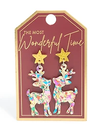 Acrylic Glitter Star Reindeer Drop Earrings