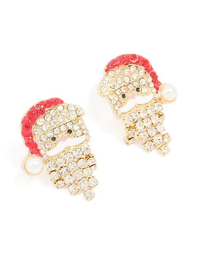 Gold Diamante Santa Stud Earrings