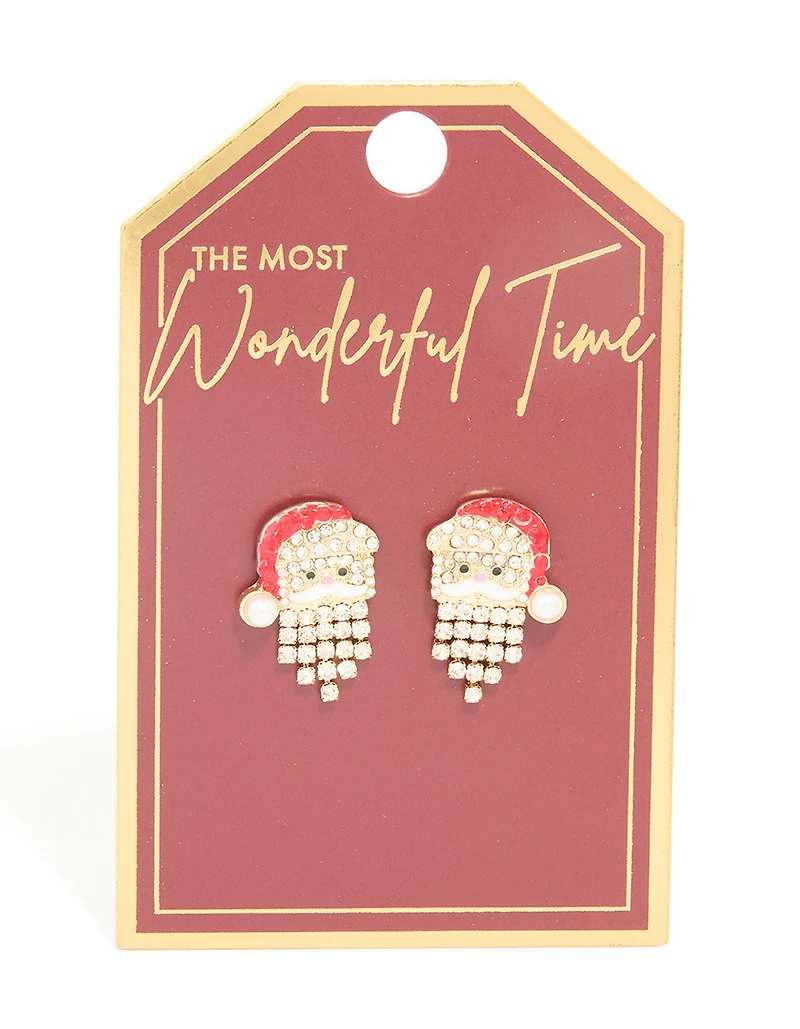 Gold Diamante Santa Stud Earrings