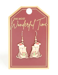 Gold Santa Hat Otter Drop Earrings