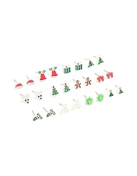 Silver Festive Tree & Bell Earrings 12-Pack
