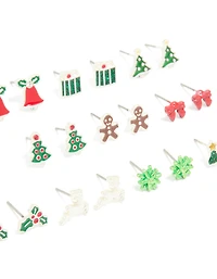 Silver Festive Tree & Bell Earrings 12-Pack