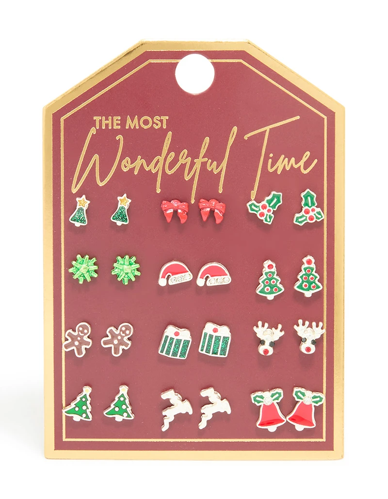 Silver Festive Tree & Bell Earrings 12-Pack